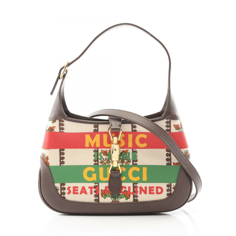 GUCCI 新款 Jackie MUSIC IS MINE 肩背包 636706 帆布皮革米色二手-0