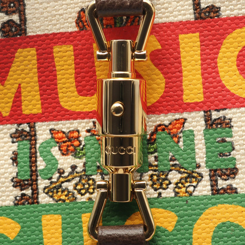 GUCCI 新款 Jackie MUSIC IS MINE 肩背包 636706 帆布皮革米色二手-6