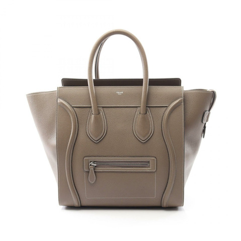CELINE Luggage 迷你購物托特包 手提包 皮革 米色 二手 女士