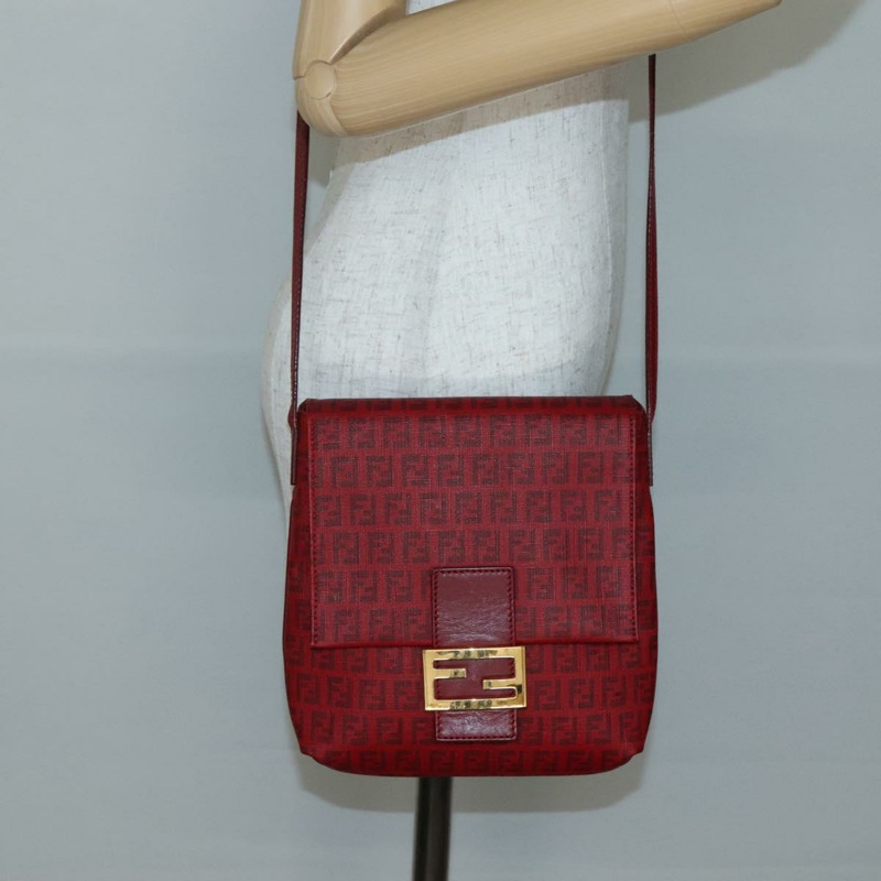 【日本直送】FENDI Zucchino 帆布 Mamma Baguette 單肩包 PVC 紅金 正品 142286V-20