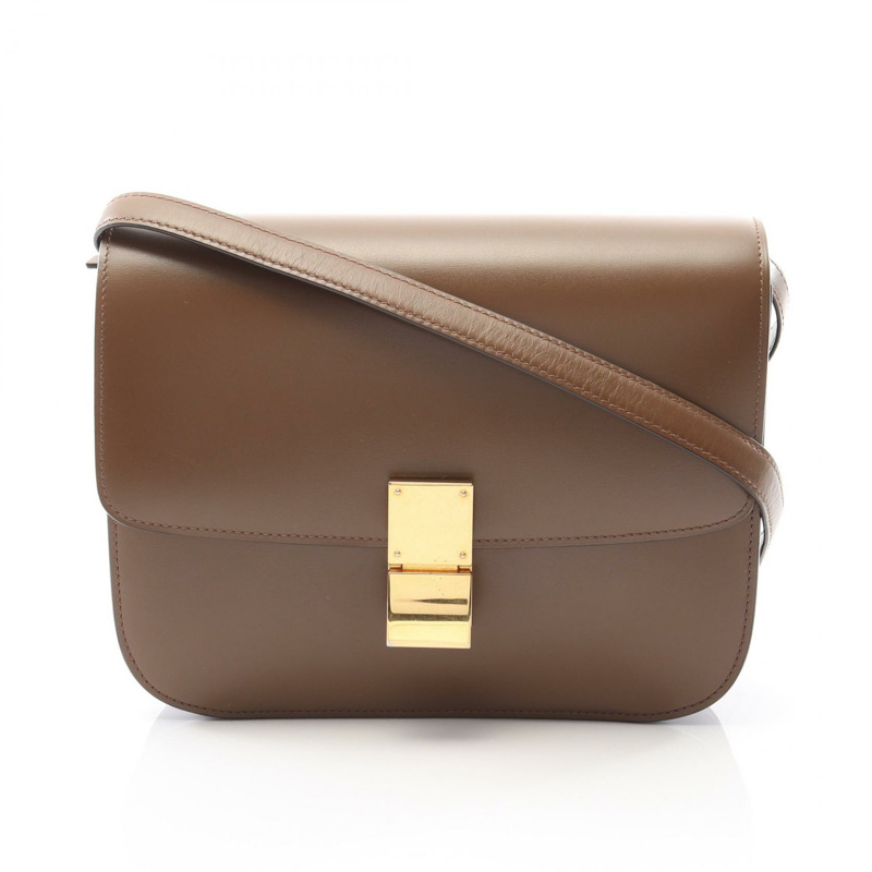 CELINE Classic Box 中型單肩包 皮革 棕色 二手 女款 GHW-0