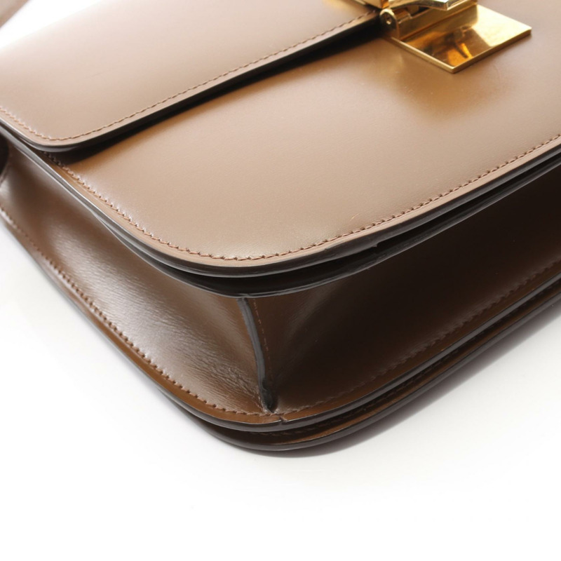 CELINE Classic Box 中型單肩包 皮革 棕色 二手 女款 GHW-8