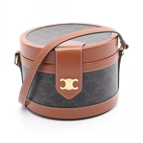 CELINE Tambour 中型 Triomphe 斜背包 19519 帆布 皮革 棕色