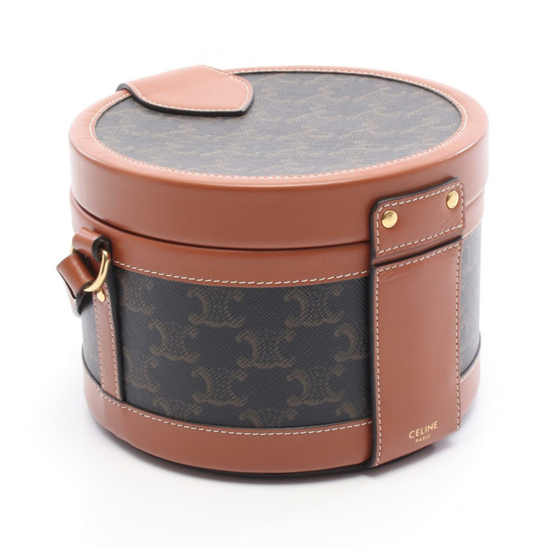CELINE Tambour 中型 Triomphe 斜背包 19519 帆布 皮革 棕色-1