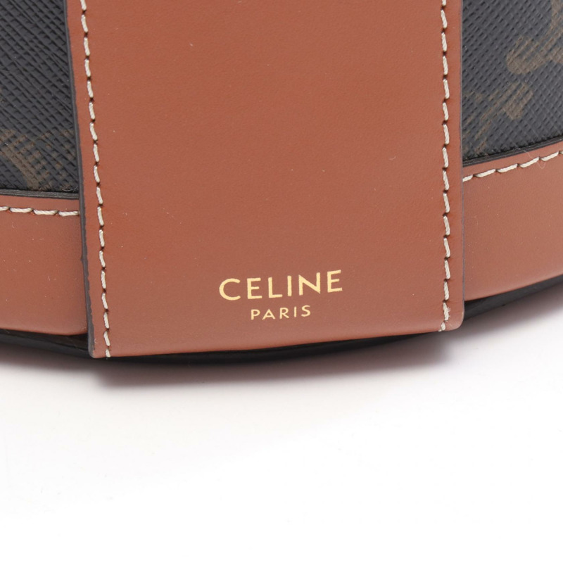 CELINE Tambour 中型 Triomphe 斜背包 19519 帆布 皮革 棕色-3