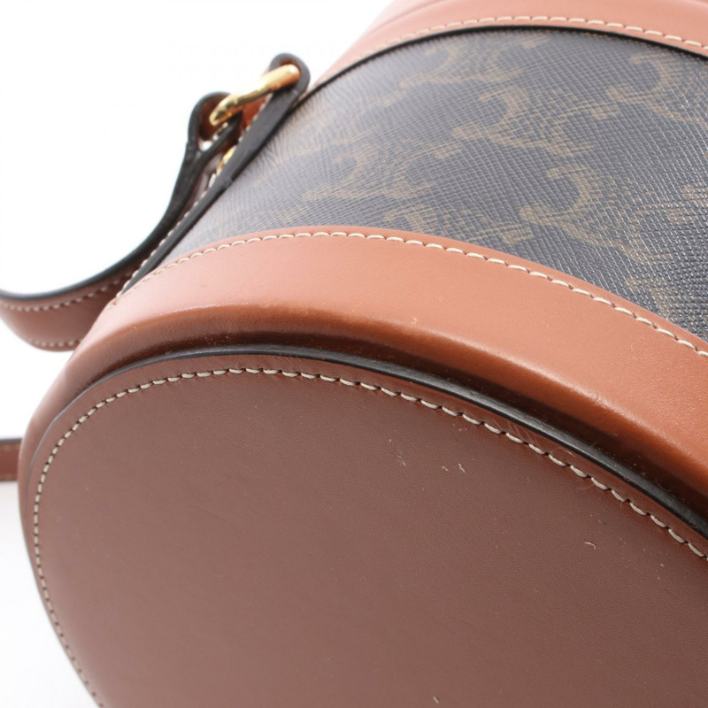 CELINE Tambour 中型 Triomphe 斜背包 19519 帆布 皮革 棕色-5