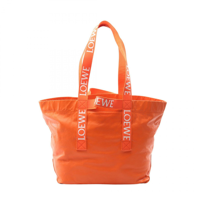 LOEWE Fold Shopper 手提包 單肩包 B507X23X01 紙小牛皮 橘色 二手-0