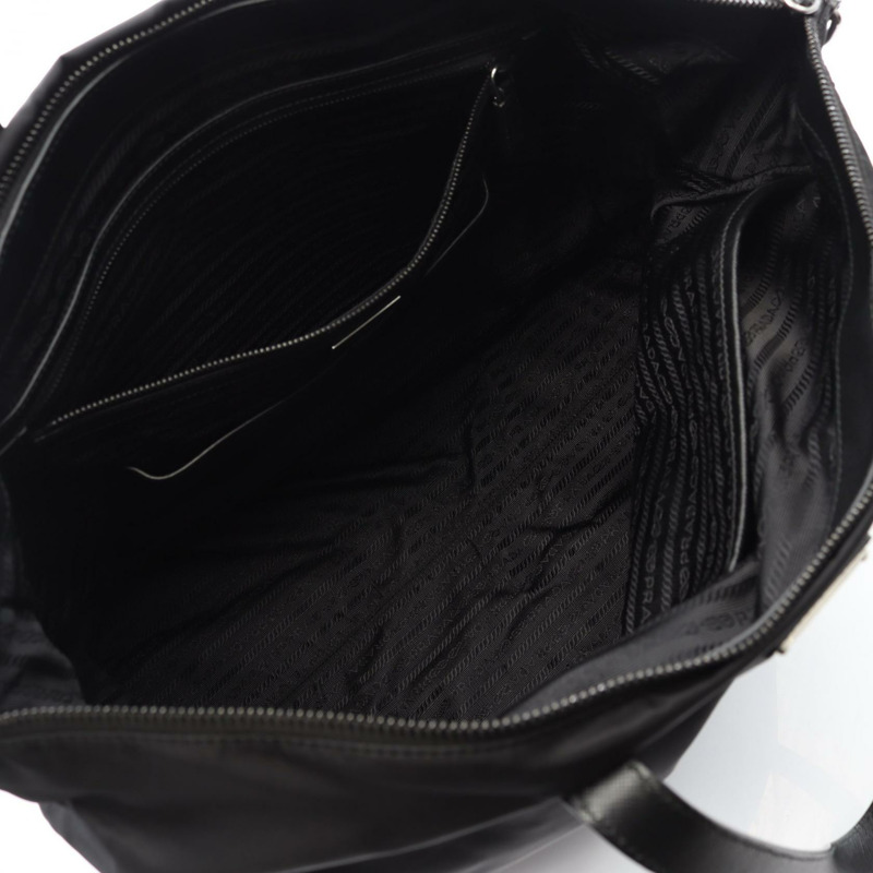 PRADA 手提包單肩斜背包 2VG024 尼龍十字紋皮革黑色二手女款-2