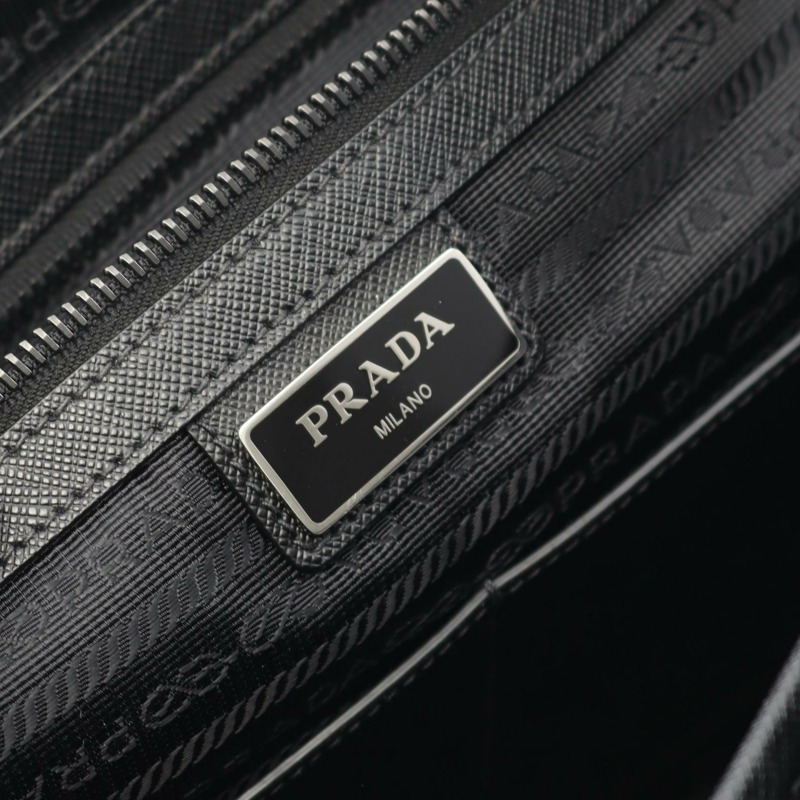 PRADA 手提包單肩斜背包 2VG024 尼龍十字紋皮革黑色二手女款-3