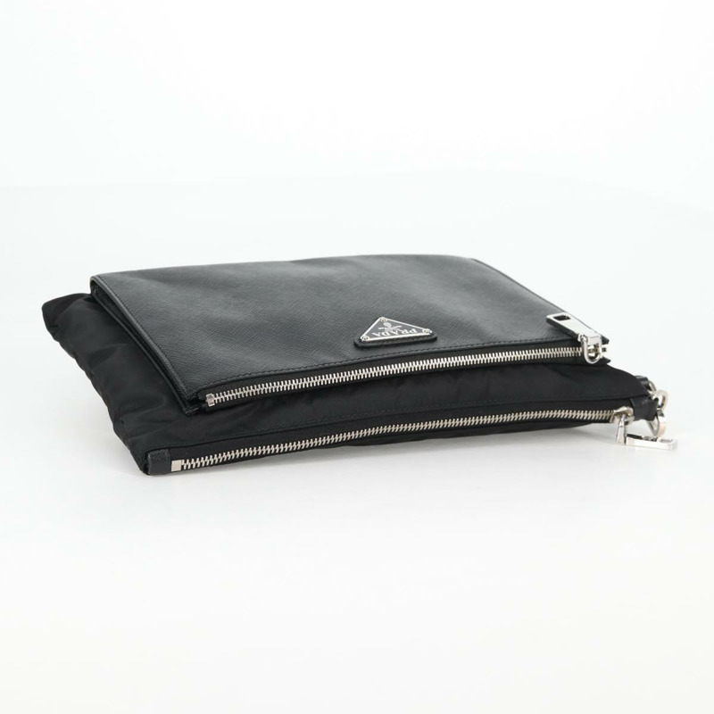 【日本直送】PRADA 手拿包 Saffiano 尼龍黑銀色正品 am9108V-4