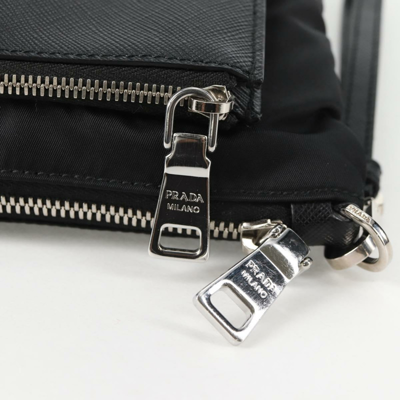 【日本直送】PRADA 手拿包 Saffiano 尼龍黑銀色正品 am9108V-9