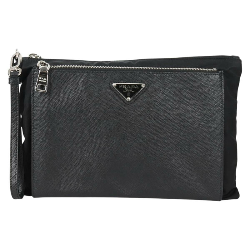 【日本直送】PRADA 手拿包 Saffiano 尼龍黑銀色正品 am9108V-12
