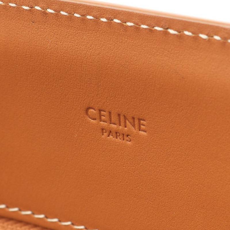 CELINE 垂直蓋大手提包帆布皮革白色棕色二手女款-3