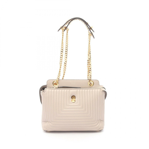 FENDI DOT COM Click 鏈條單肩包 8BN299 皮革 米色 二手 女士