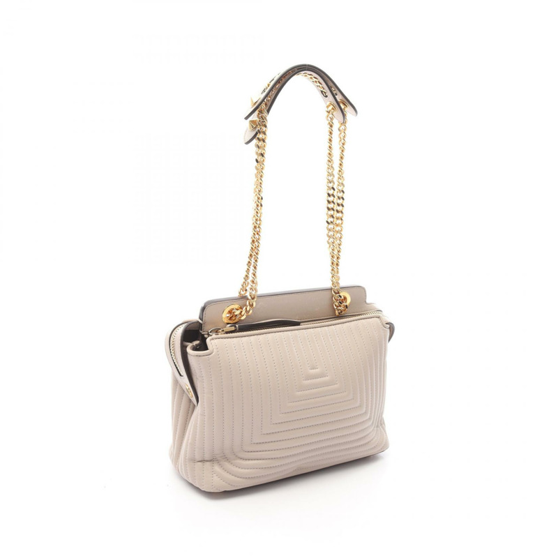 FENDI DOT COM Click 鏈條單肩包 8BN299 皮革 米色 二手 女士-1