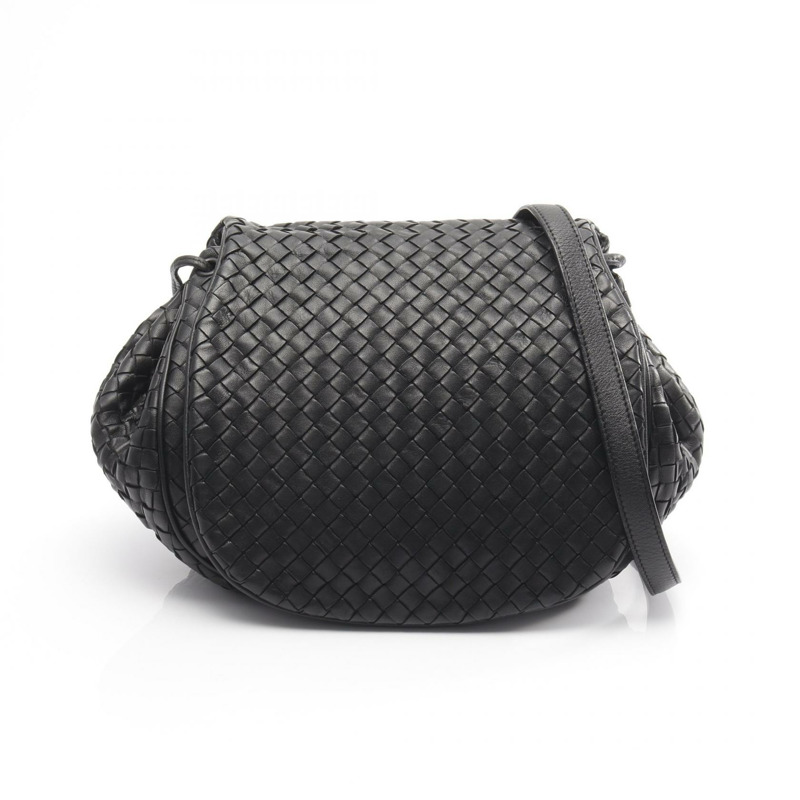 BOTTEGA VENETA Intrecciato 單肩包 245342 皮革 黑色 二手 女士-0