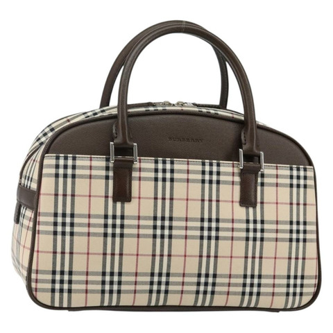 BURBERRY Nova 格紋手提包 帆布 米色 銀色 正品 am9025V