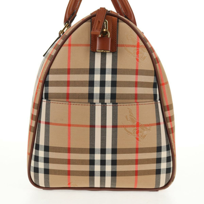 【日本直送】BURBERRY Nova 格紋波士頓包 帆布 米色金色 正品 am9136V-3