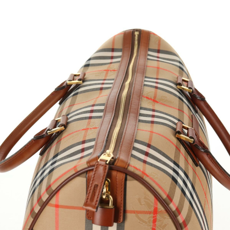 【日本直送】BURBERRY Nova 格紋波士頓包 帆布 米色金色 正品 am9136V-5