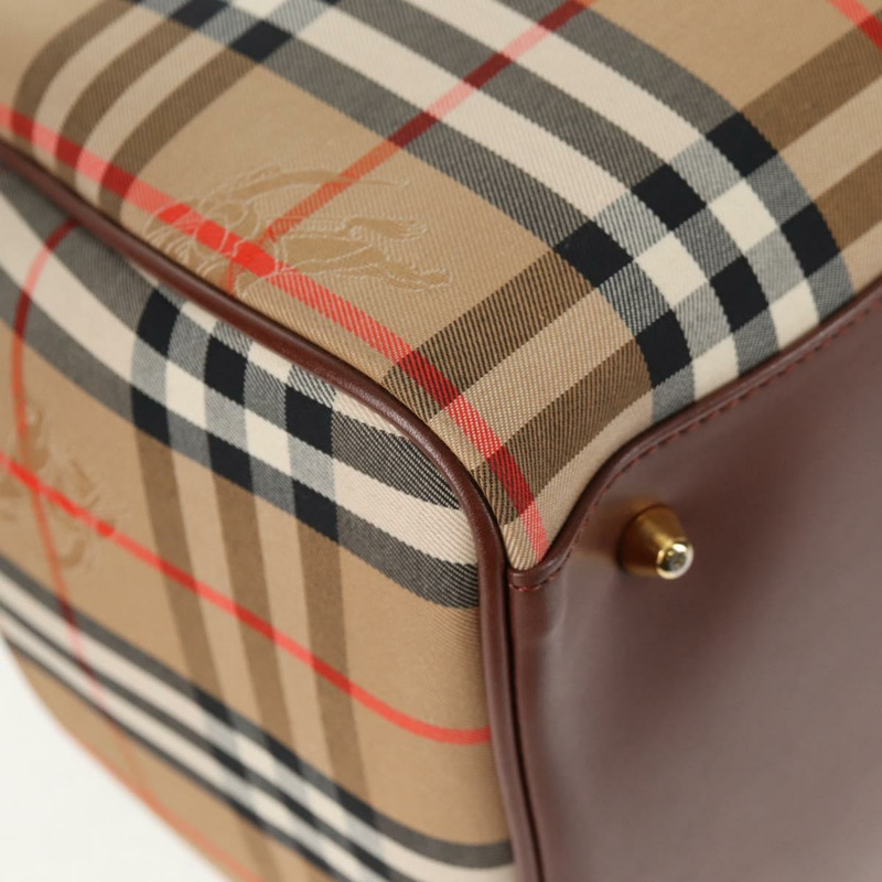 【日本直送】BURBERRY Nova 格紋波士頓包 帆布 米色金色 正品 am9136V-8