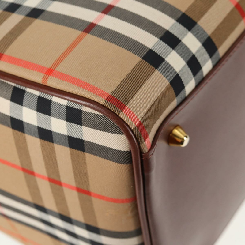 【日本直送】BURBERRY Nova 格紋波士頓包 帆布 米色金色 正品 am9136V-14