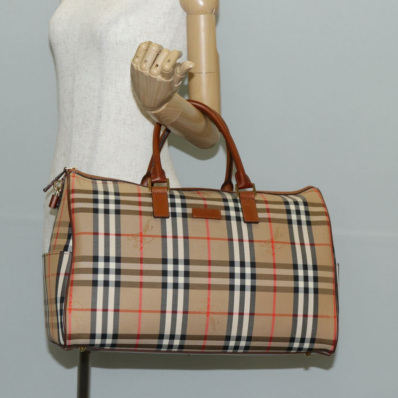 【日本直送】BURBERRY Nova 格紋波士頓包 帆布 米色金色 正品 am9136V-22