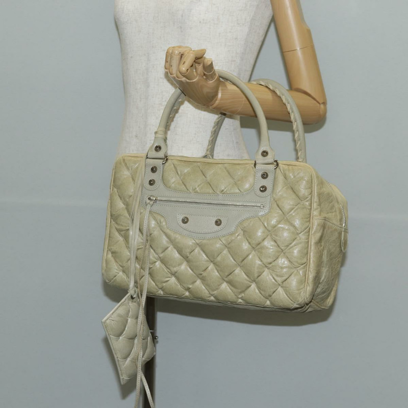 【日本直送】BALENCIAGA Matelasse 手提包，皮革，米色/銀色，貨號 168031，正品號 142293V-24