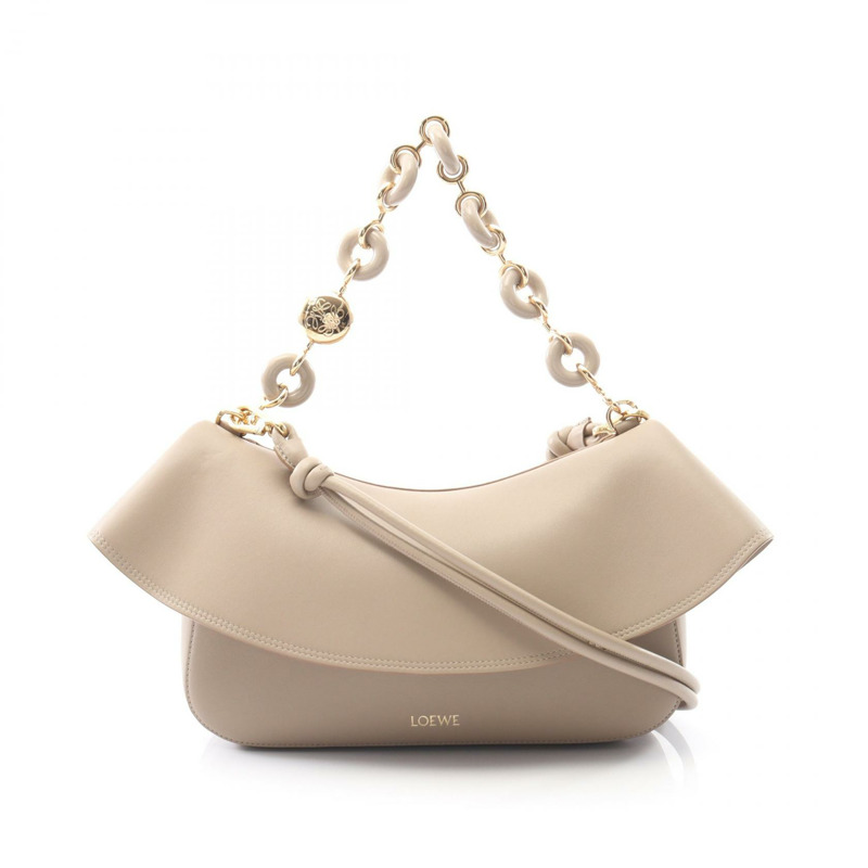 LOEWE OLA 中型單肩包 皮革 米色 二手 女士-0