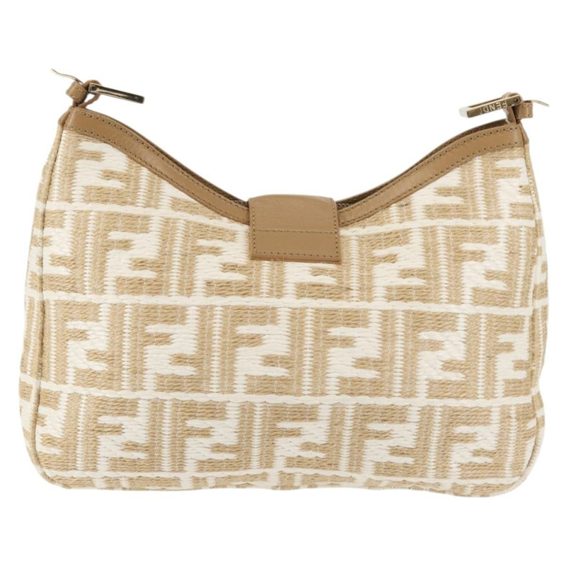 【日本直送】FENDI Zucca 帆布肩背包 草編 米色 金色 正品 142297-1