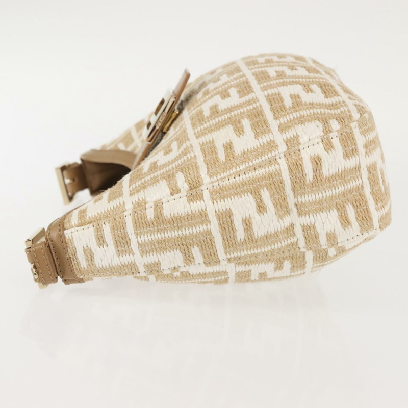 【日本直送】FENDI Zucca 帆布肩背包 草編 米色 金色 正品 142297-3