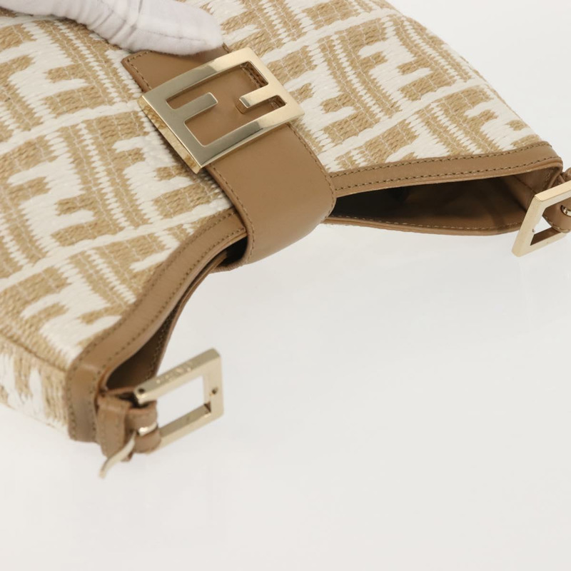 【日本直送】FENDI Zucca 帆布肩背包 草編 米色 金色 正品 142297-4