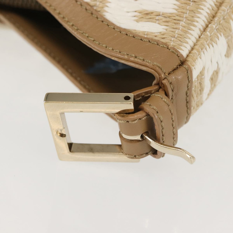 【日本直送】FENDI Zucca 帆布肩背包 草編 米色 金色 正品 142297-8