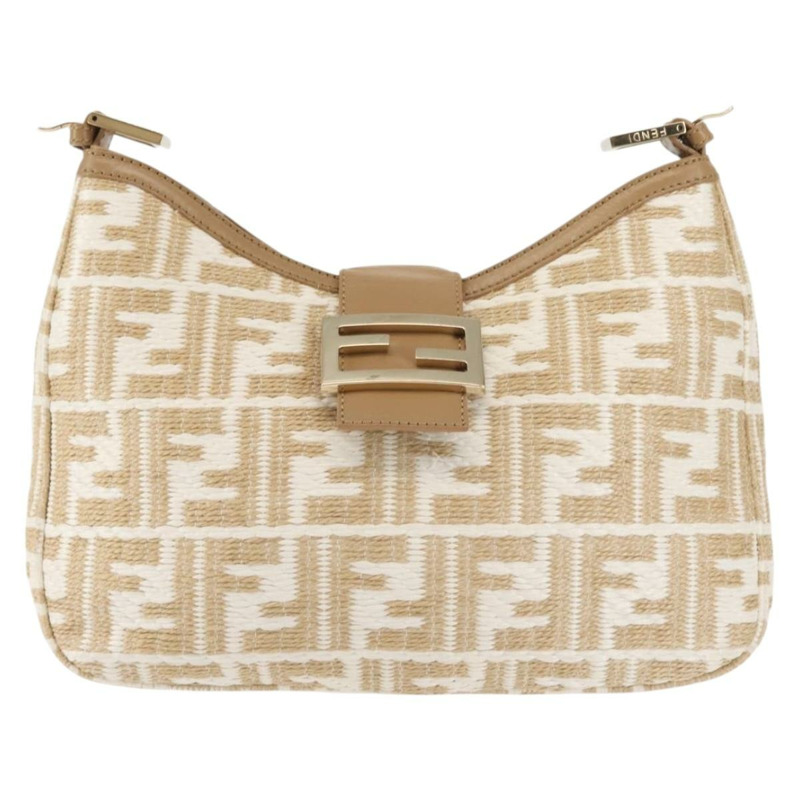 【日本直送】FENDI Zucca 帆布肩背包 草編 米色 金色 正品 142297-12