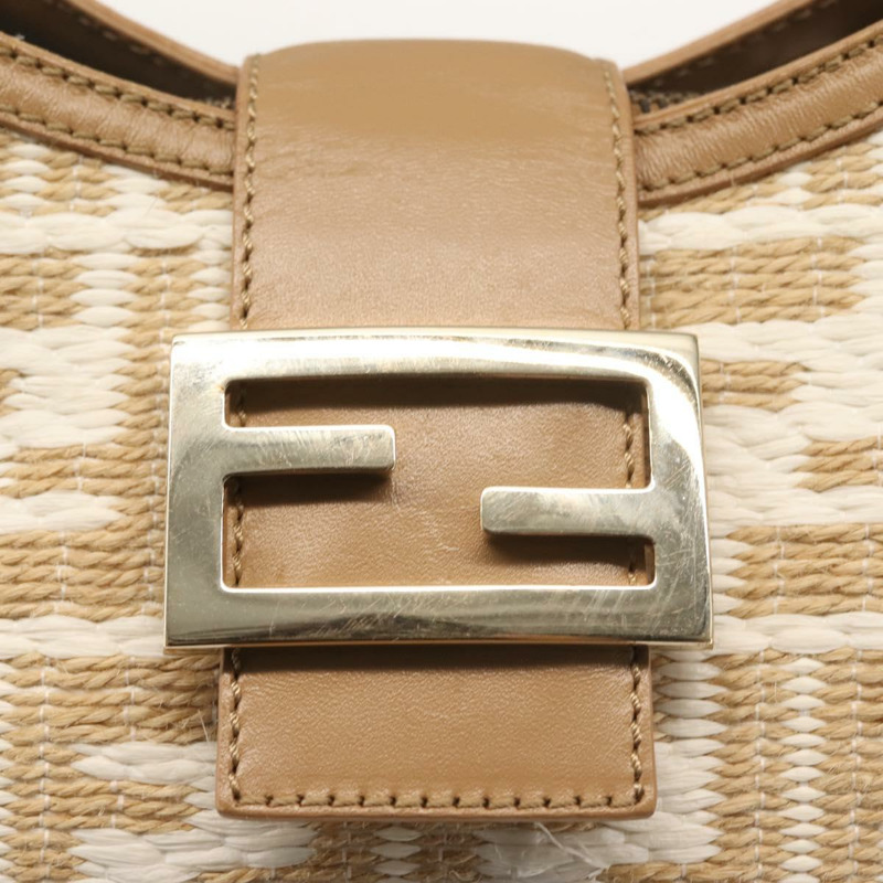 【日本直送】FENDI Zucca 帆布肩背包 草編 米色 金色 正品 142297-16
