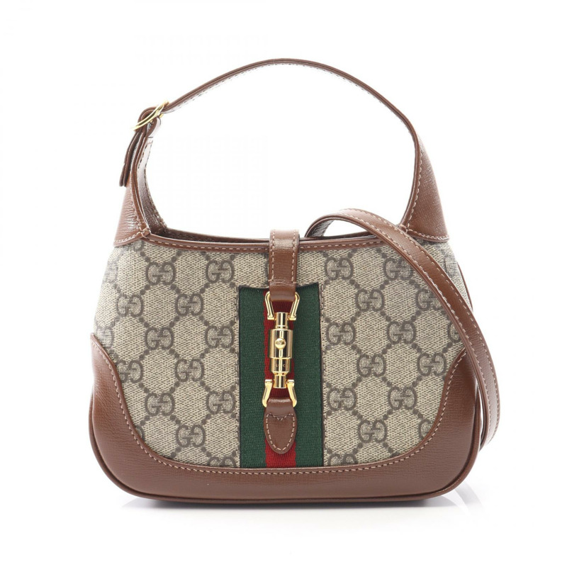 GUCCI Jackie 1961 GG Supreme 斜背包 手提包 637092 帆布皮革 米色棕色-0