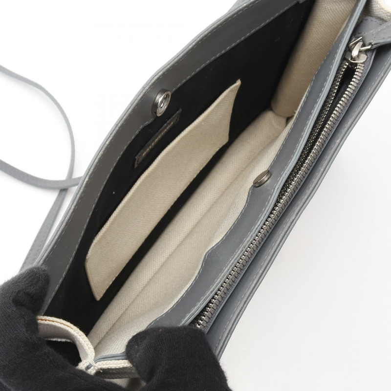 BALENCIAGA 海軍藍 Pochette 單肩包 339937 帆布皮革米色灰色二手-2