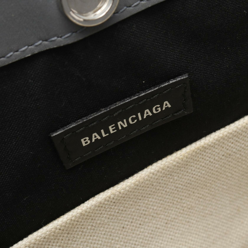BALENCIAGA 海軍藍 Pochette 單肩包 339937 帆布皮革米色灰色二手-3