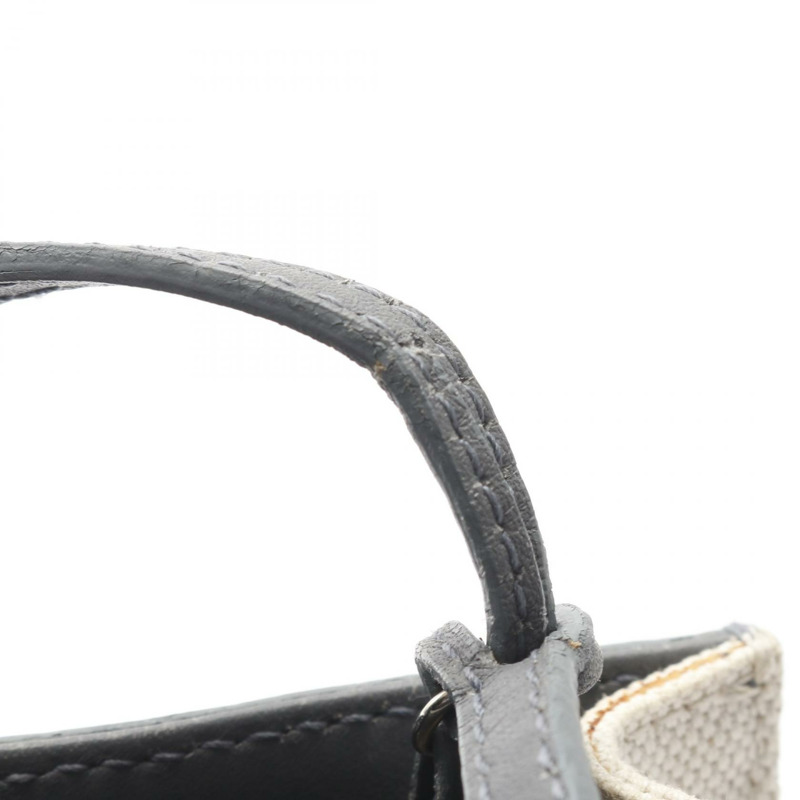 BALENCIAGA 海軍藍 Pochette 單肩包 339937 帆布皮革米色灰色二手-4