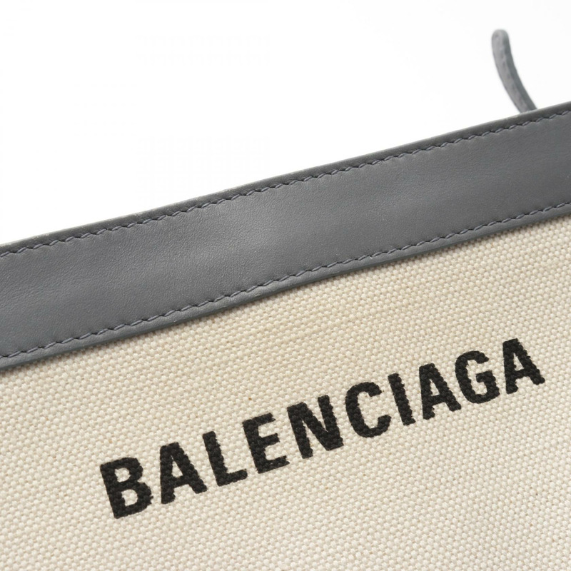 BALENCIAGA 海軍藍 Pochette 單肩包 339937 帆布皮革米色灰色二手-8