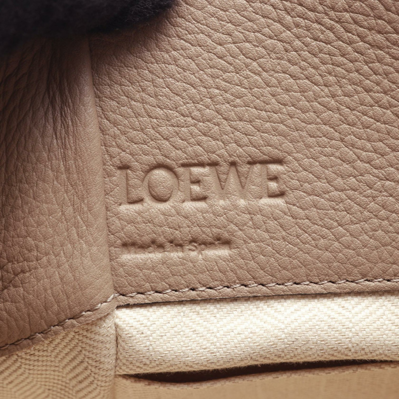 LOEWE 迷你吊床抽繩單肩斜背包手提包皮革米色二手-3