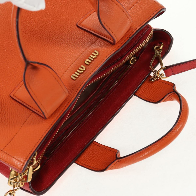 【日本直送】Miu Miu Madras 手提包 皮革 2way 橙色金色 正品 BA5951V-5