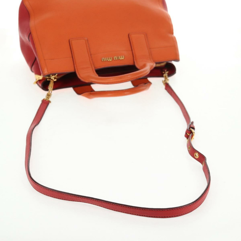【日本直送】Miu Miu Madras 手提包 皮革 2way 橙色金色 正品 BA5951V-8