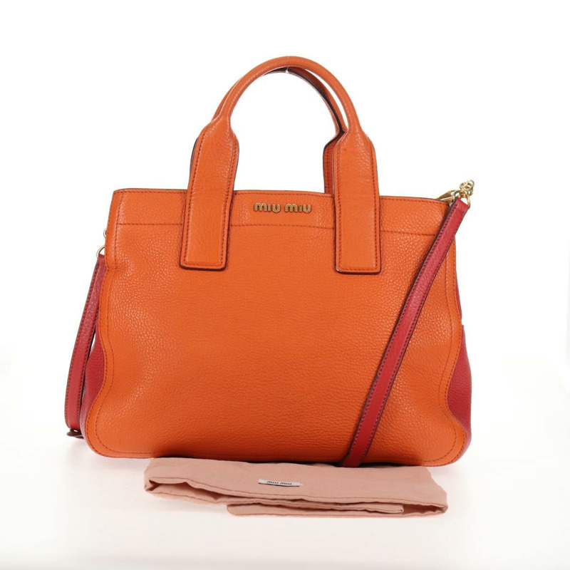 【日本直送】Miu Miu Madras 手提包 皮革 2way 橙色金色 正品 BA5951V-11