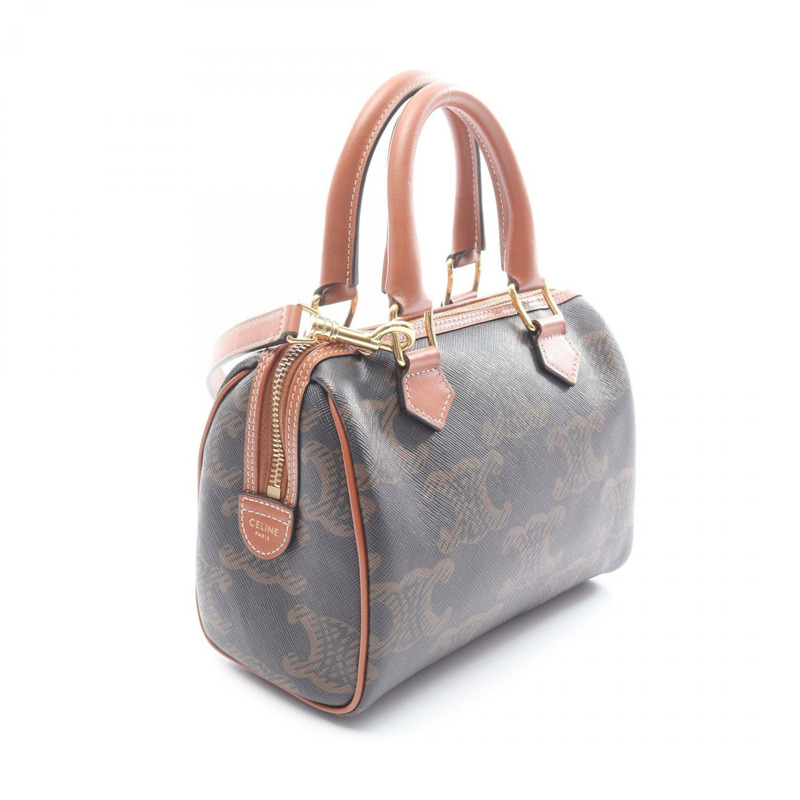 CELINE Triomphe 小號手提包斜背包帆布皮革黑色棕褐色二手-1