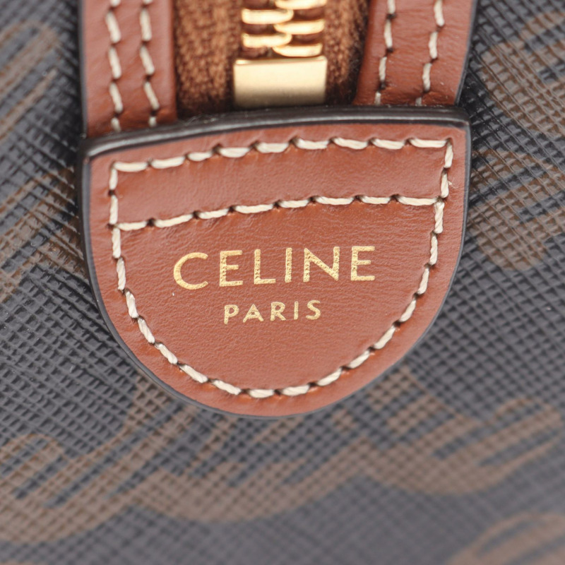 CELINE Triomphe 小號手提包斜背包帆布皮革黑色棕褐色二手-3