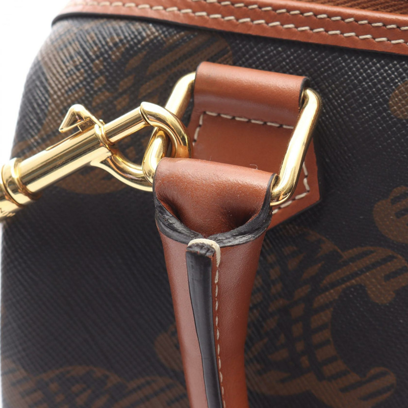 CELINE Triomphe 小號手提包斜背包帆布皮革黑色棕褐色二手-6