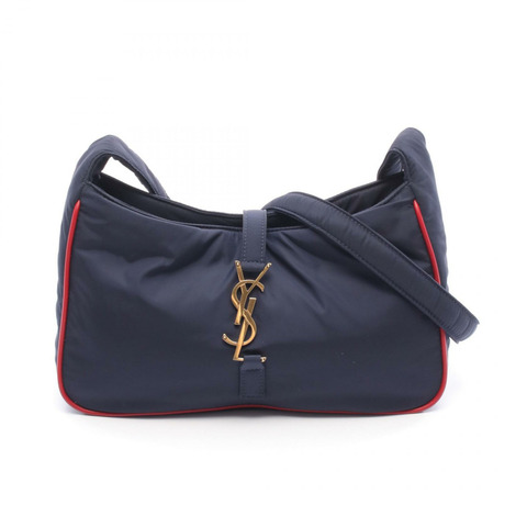 SAINT LAURENT PARIS Le 5 a 7 單肩包 733294 尼龍皮革海軍藍紅色二手