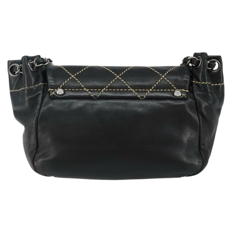 【日本直送】香奈兒 Wild Stitch 鏈條單肩包 皮革 黑色 銀色 CC 正品 BA5927-1