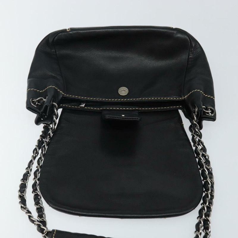【日本直送】香奈兒 Wild Stitch 鏈條單肩包 皮革 黑色 銀色 CC 正品 BA5927-18
