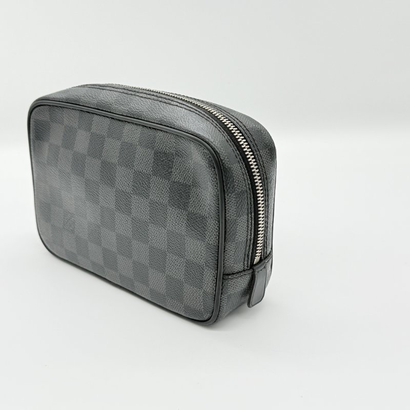 Louis Vuitton 路易威登 黑色 棋盤格 拉鍊 梳洗包 手拿包-5